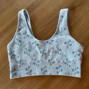 AERIE Superchill Scoop Seamless Bralette Bra Unpadded Light Blue Floral, Size M